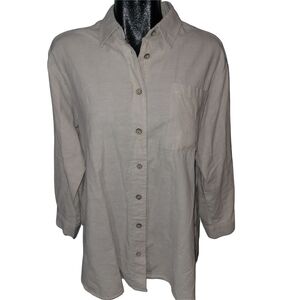 Marie Claire Casual Beige Button-Up Linen Blend Shirt L
